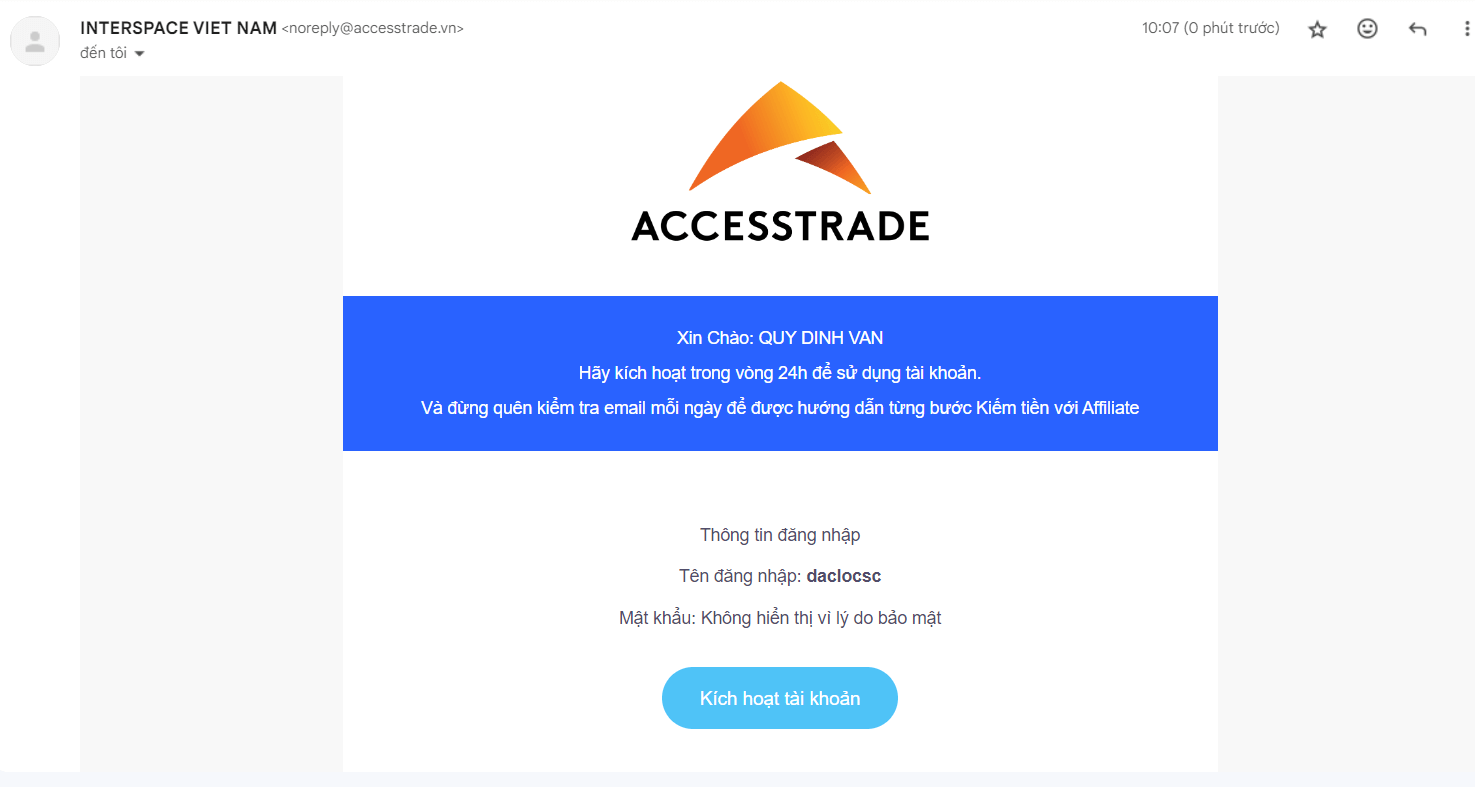 Xác nhận đăng ký AccessTrade